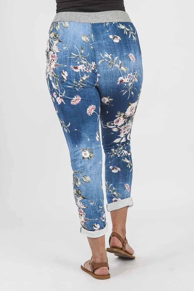 Womens Floral Wide Leg Cotton Trousers
