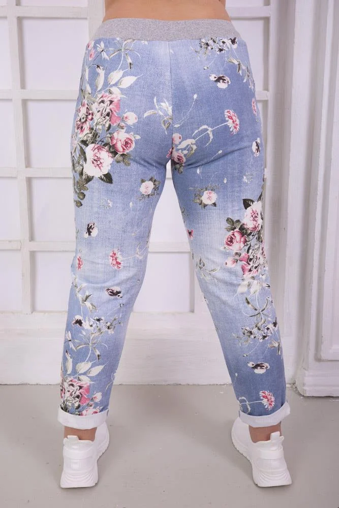 Womens Floral Wide Leg Cotton Trousers