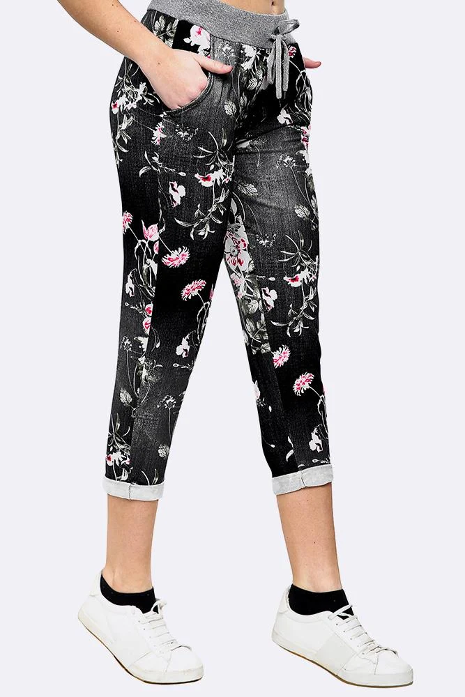 Womens Floral Wide Leg Cotton Trousers