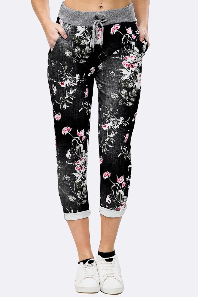 Womens Floral Wide Leg Cotton Trousers