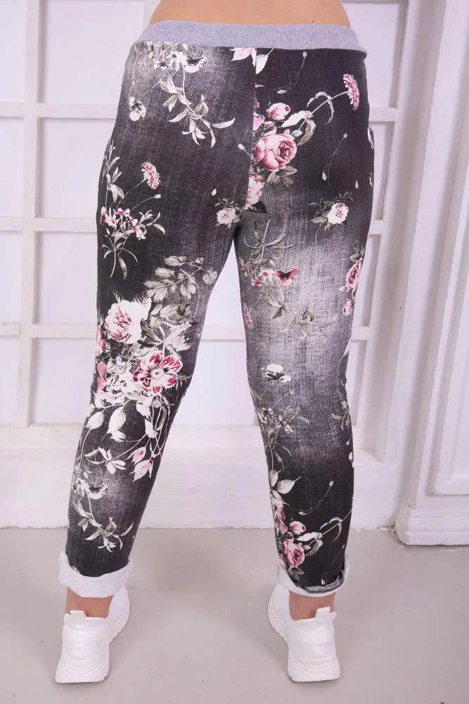 Womens Floral Wide Leg Cotton Trousers