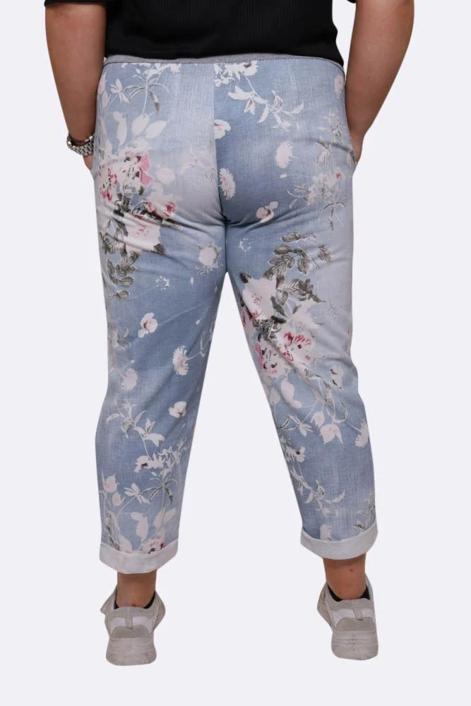 Womens Floral Wide Leg Cotton Trousers