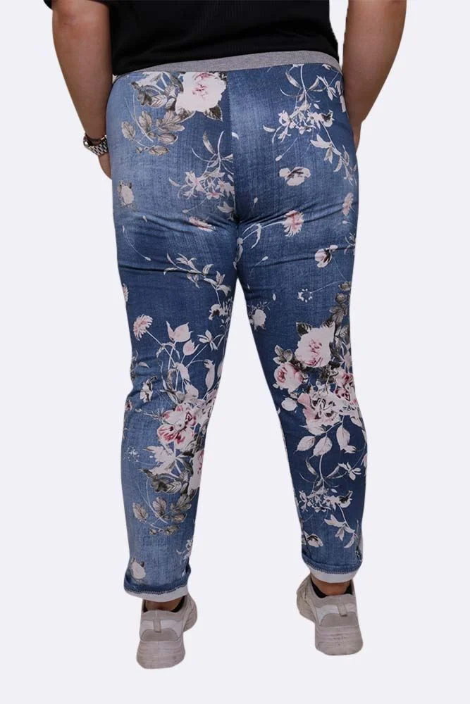 Womens Floral Wide Leg Cotton Trousers