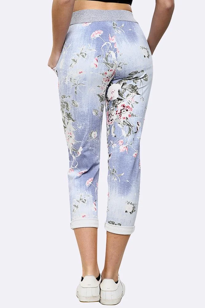 Womens Floral Wide Leg Cotton Trousers