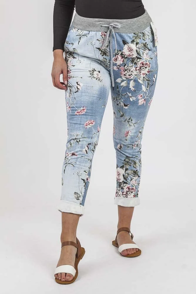 Womens Floral Wide Leg Cotton Trousers