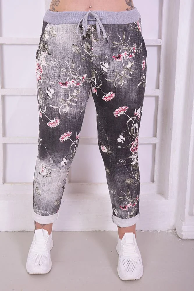 Womens Floral Wide Leg Cotton Trousers