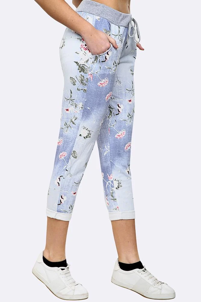 Womens Floral Wide Leg Cotton Trousers