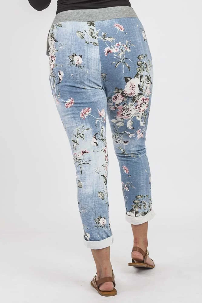 Womens Floral Wide Leg Cotton Trousers