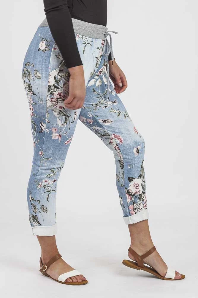 Womens Floral Wide Leg Cotton Trousers