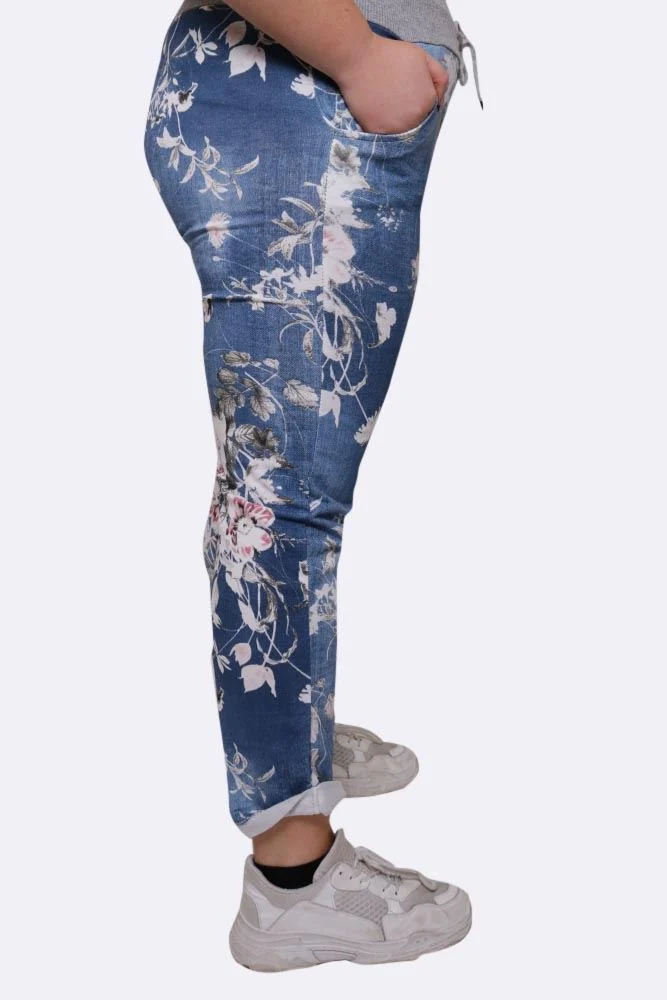 Womens Floral Wide Leg Cotton Trousers