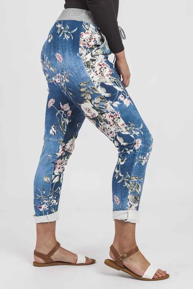 Womens Floral Wide Leg Cotton Trousers