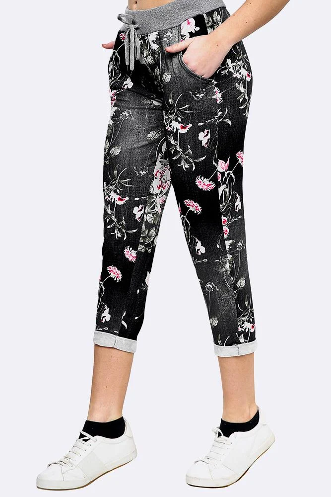 Womens Floral Wide Leg Cotton Trousers