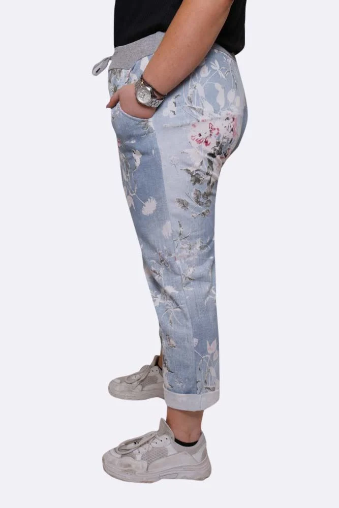 Womens Floral Wide Leg Cotton Trousers