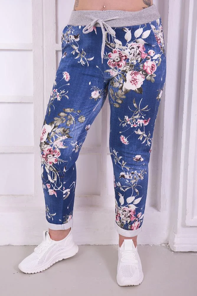 Womens Floral Wide Leg Cotton Trousers