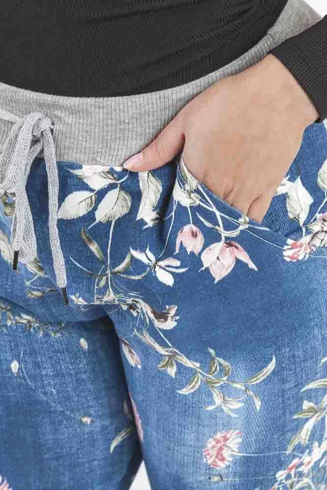 Womens Floral Wide Leg Cotton Trousers