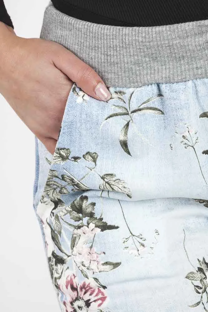 Womens Floral Wide Leg Cotton Trousers