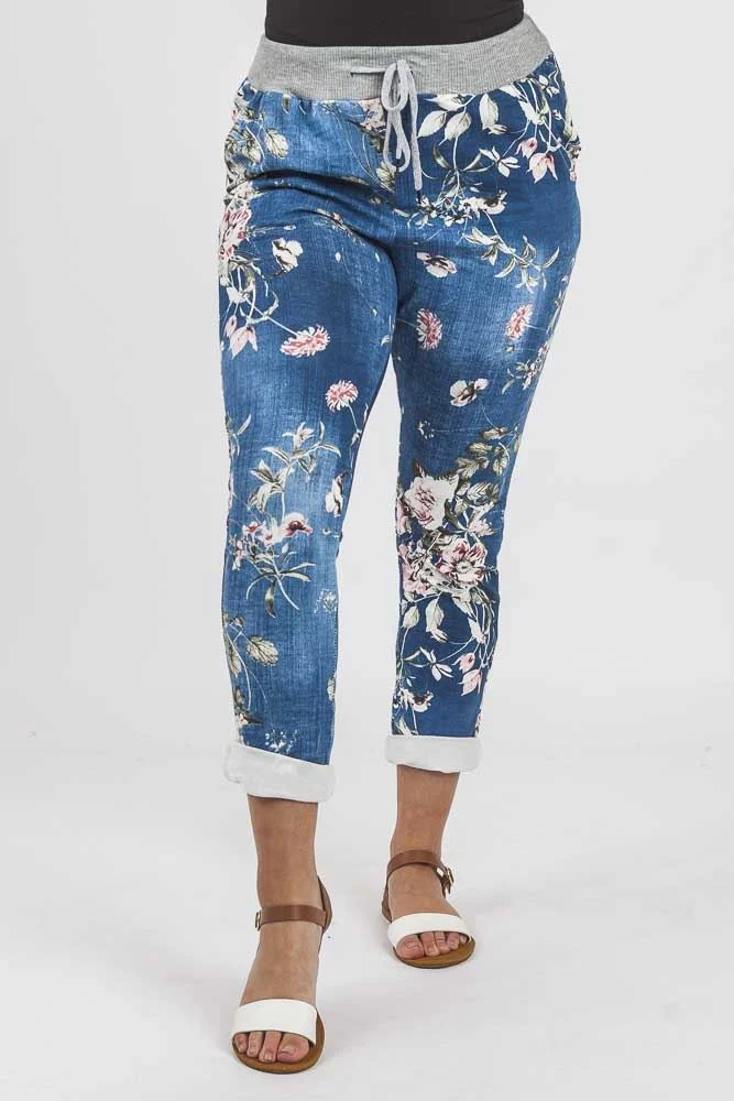 Womens Floral Wide Leg Cotton Trousers