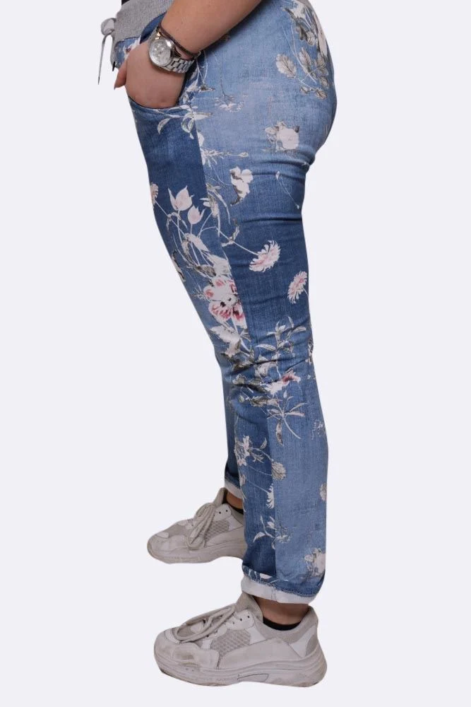 Womens Floral Wide Leg Cotton Trousers