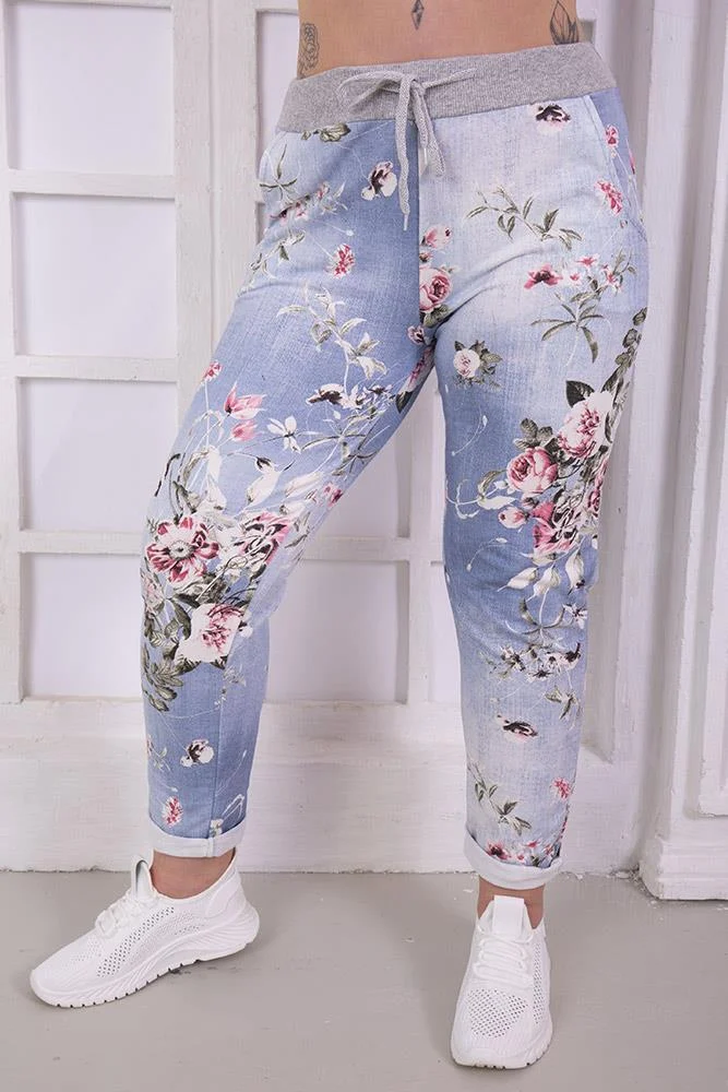 Womens Floral Wide Leg Cotton Trousers