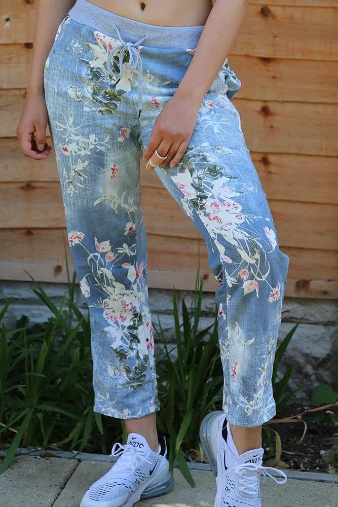 Womens Floral Wide Leg Cotton Trousers