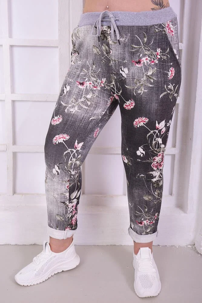 Womens Floral Wide Leg Cotton Trousers