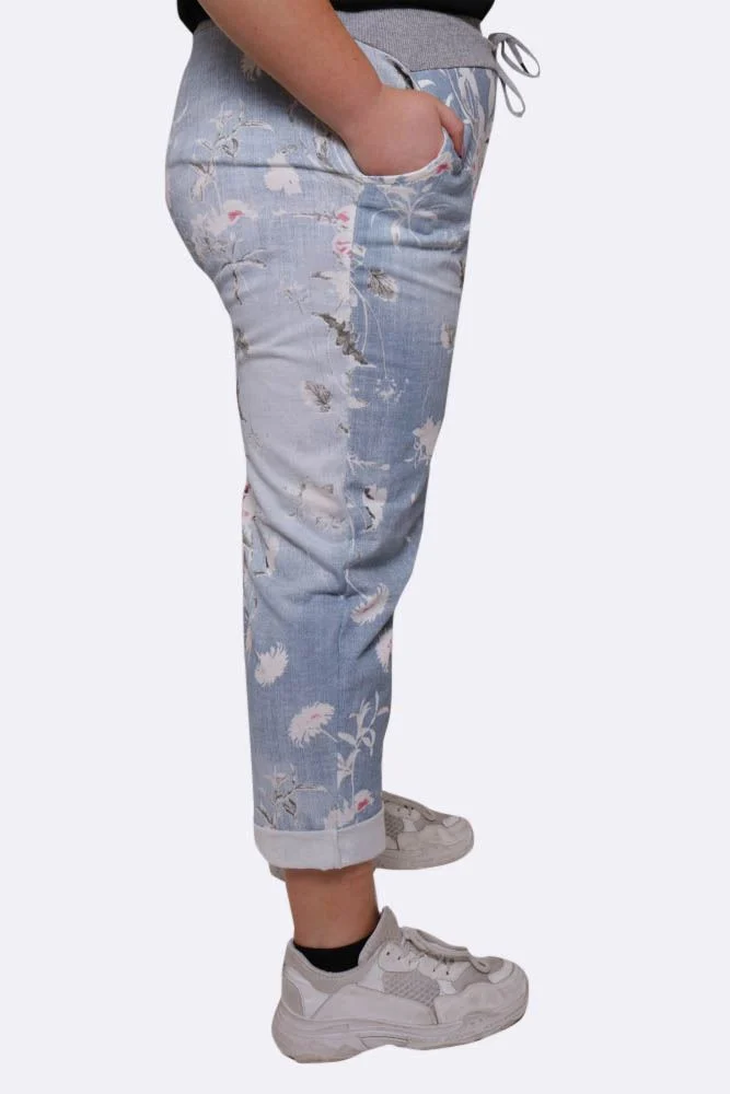 Womens Floral Wide Leg Cotton Trousers