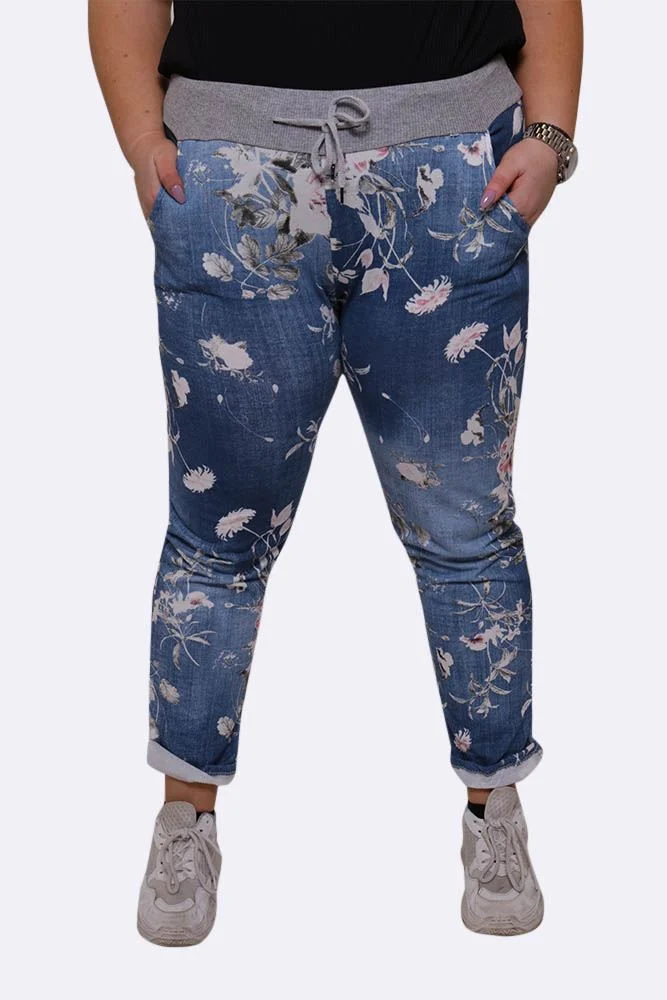 Womens Floral Wide Leg Cotton Trousers