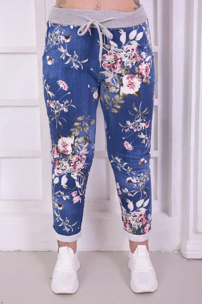 Womens Floral Wide Leg Cotton Trousers