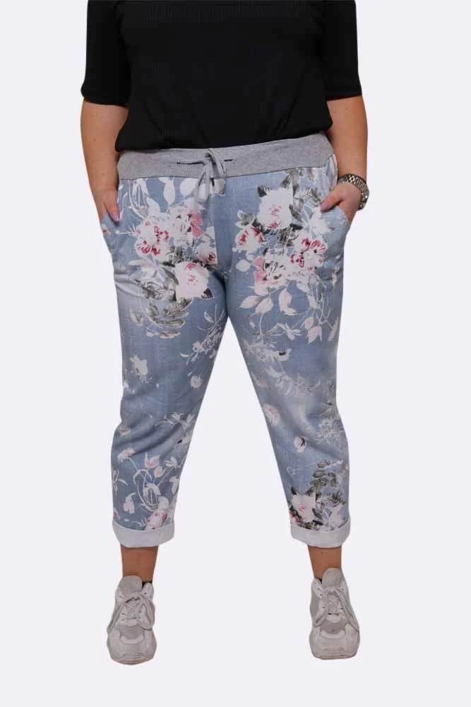 Womens Floral Wide Leg Cotton Trousers