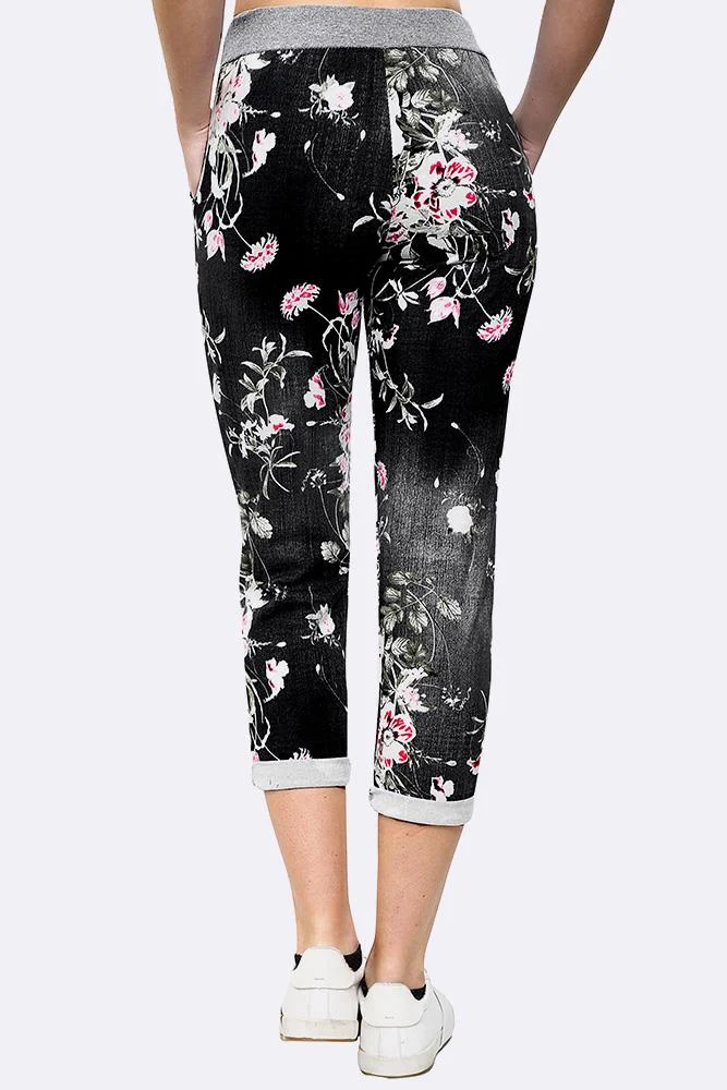 Womens Floral Wide Leg Cotton Trousers