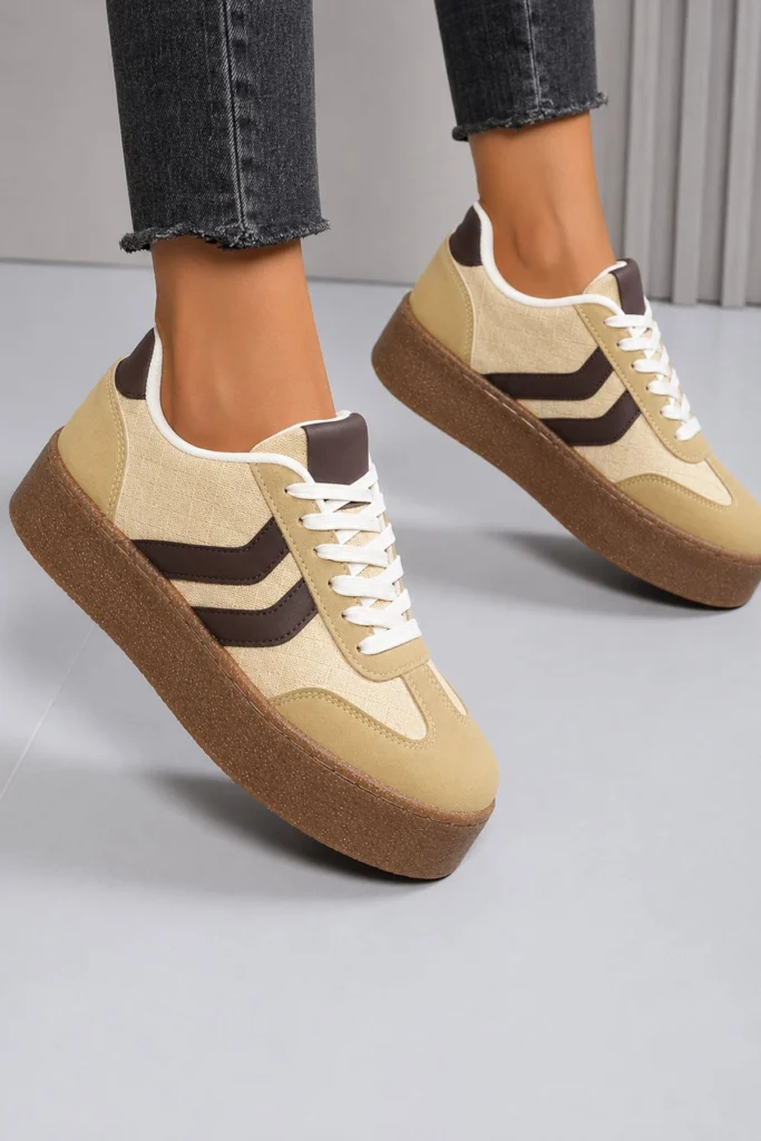 Womens Gum Sole Platform Lace Up Trainers