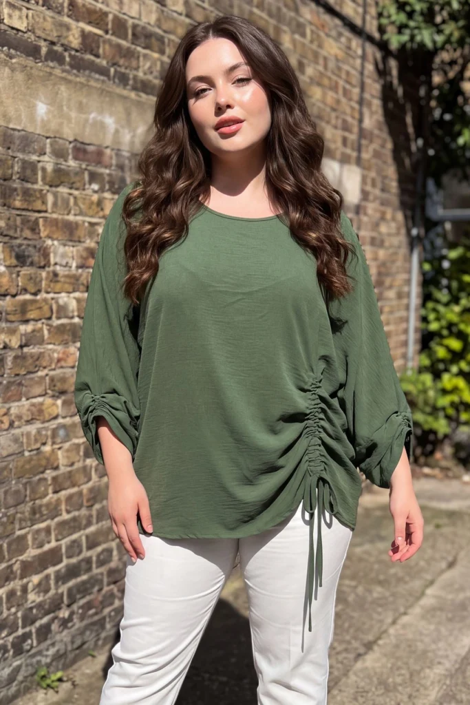 Womens Italian Inspired Ruched Side Drawstring Top