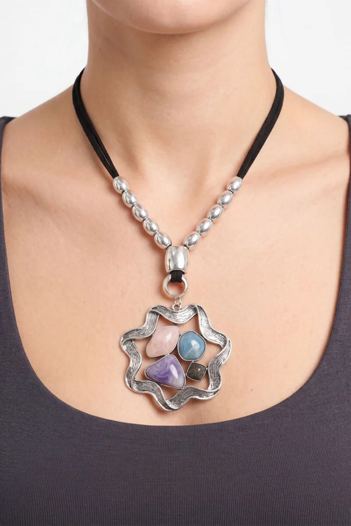 Womens Multi Stone Bead Chain Necklace