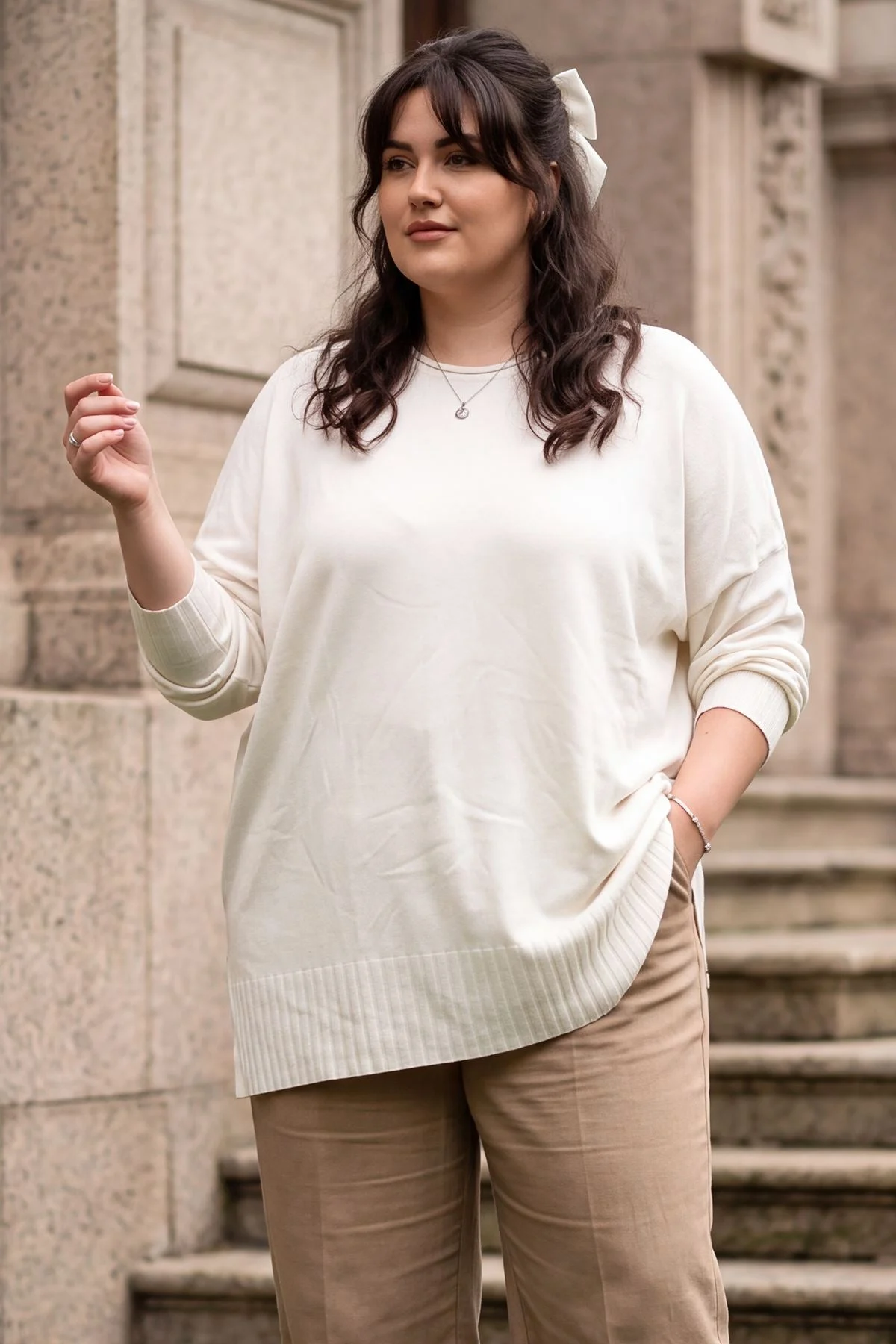 Womens Plain Longline Knitted Tunic Jumper