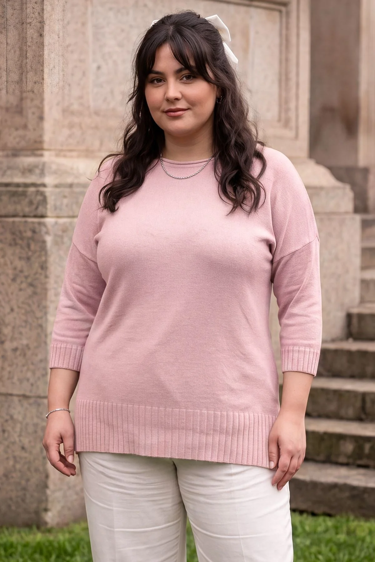 Womens Plain Longline Knitted Tunic Jumper