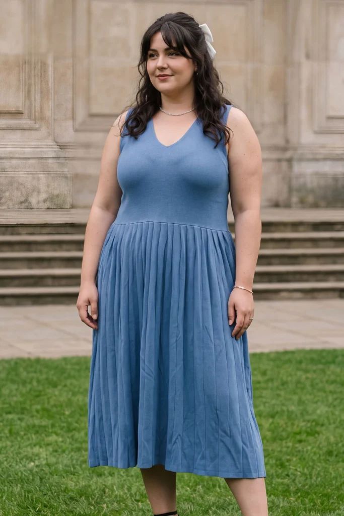 Womens Plain Pleated Knit Dress