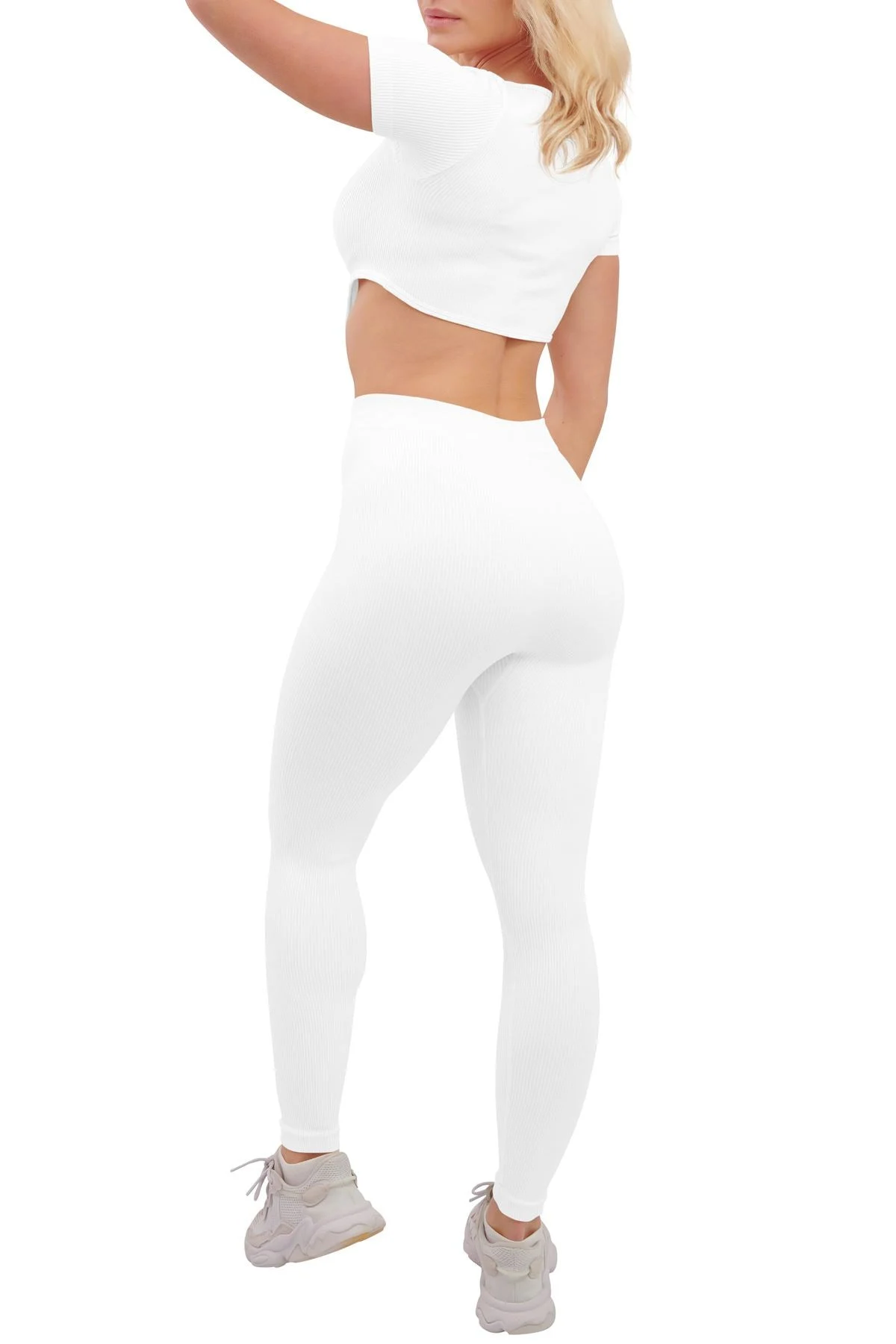 Womens Ribbed Co Ord Set with V Detail Hem