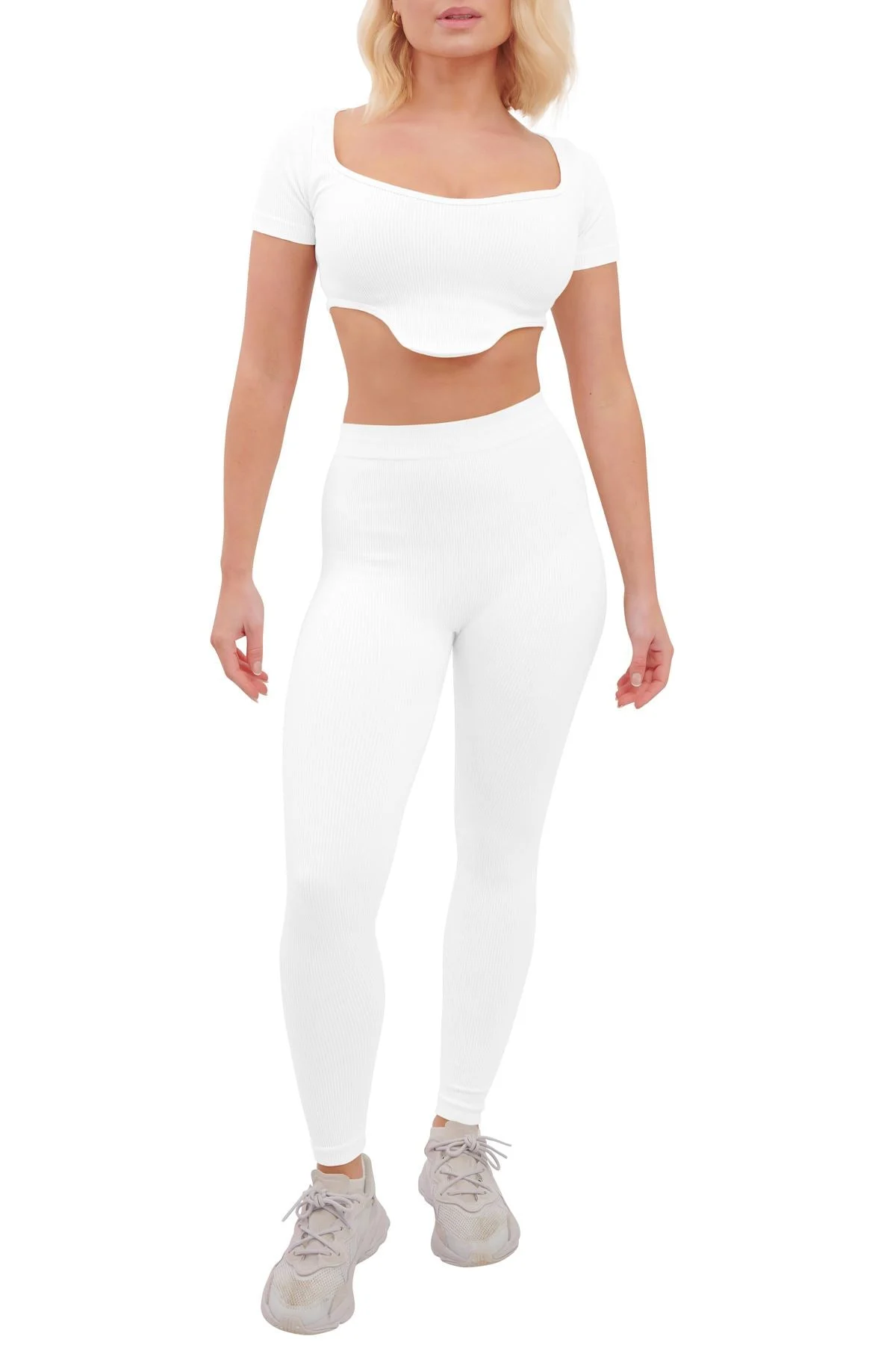Womens Ribbed Co Ord Set with V Detail Hem
