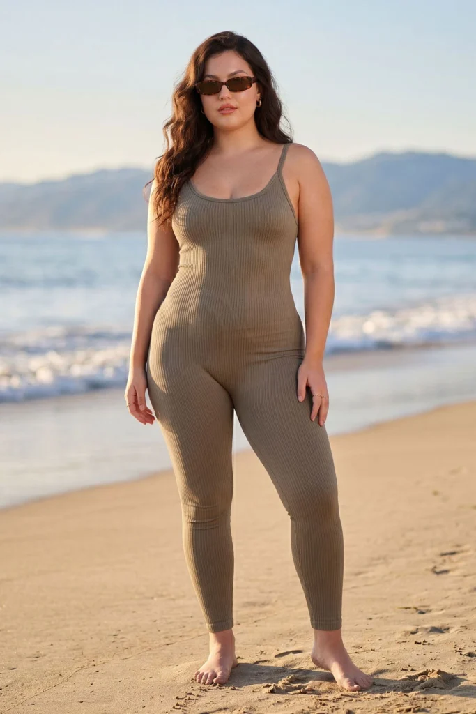 Womens Ribbed Full Length Stretch Jumpsuit