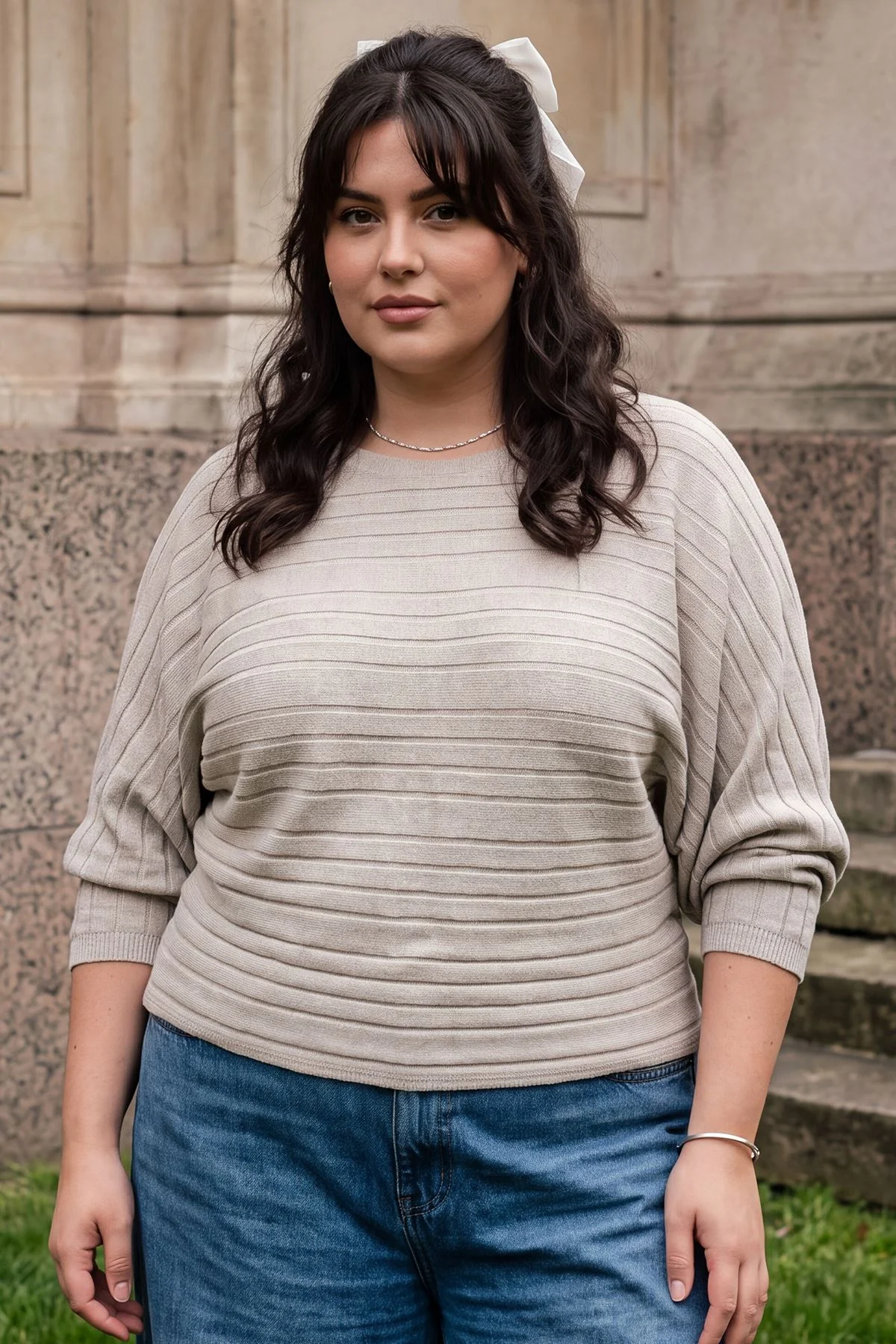 Womens Ribbed Knit Tunic Jumper Textured