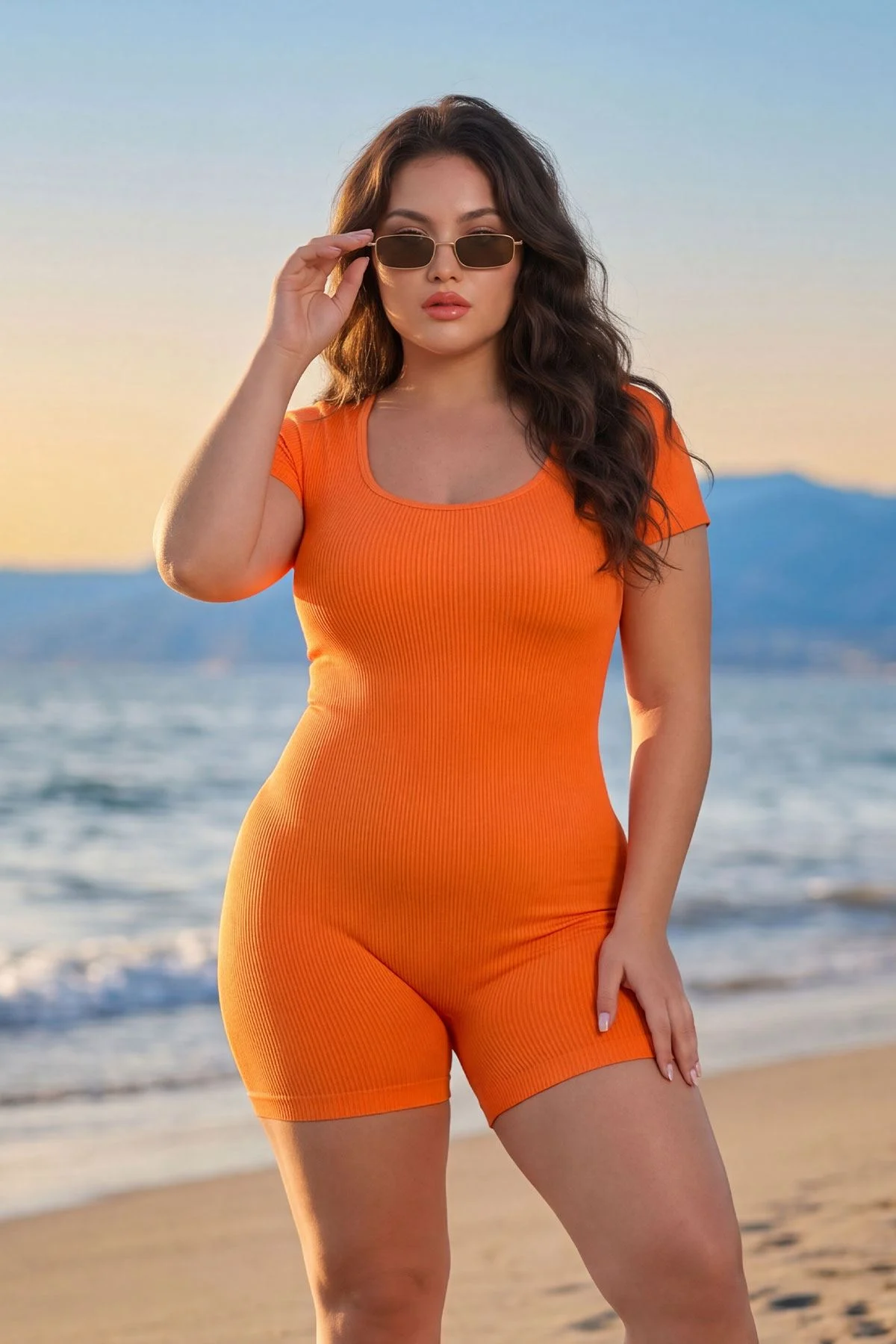 Womens Ribbed Seamless Playsuit with Short Sleeves