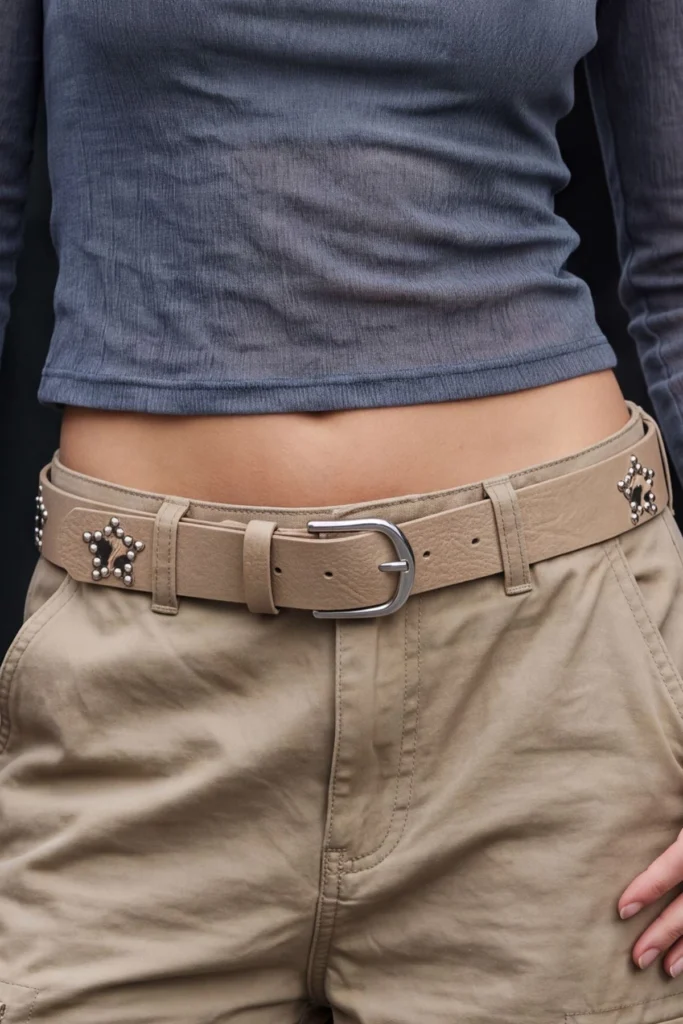 Womens Silver Buckle Belt Black Studded