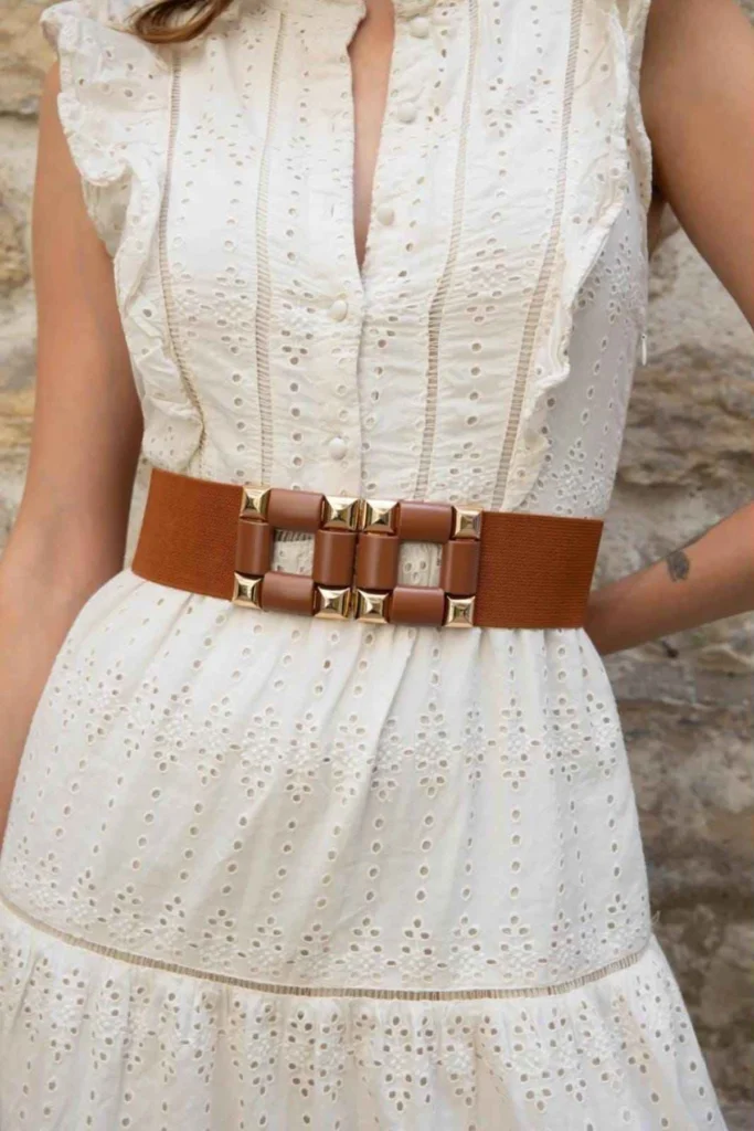 Women's Stretch Waist Belt with Geometric Buckle