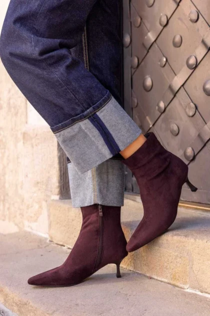 Womens Suede Pointed Toe Ankle Boots