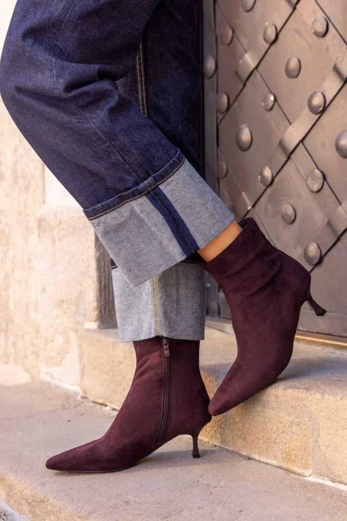 Womens Suede Pointed Toe Ankle Boots
