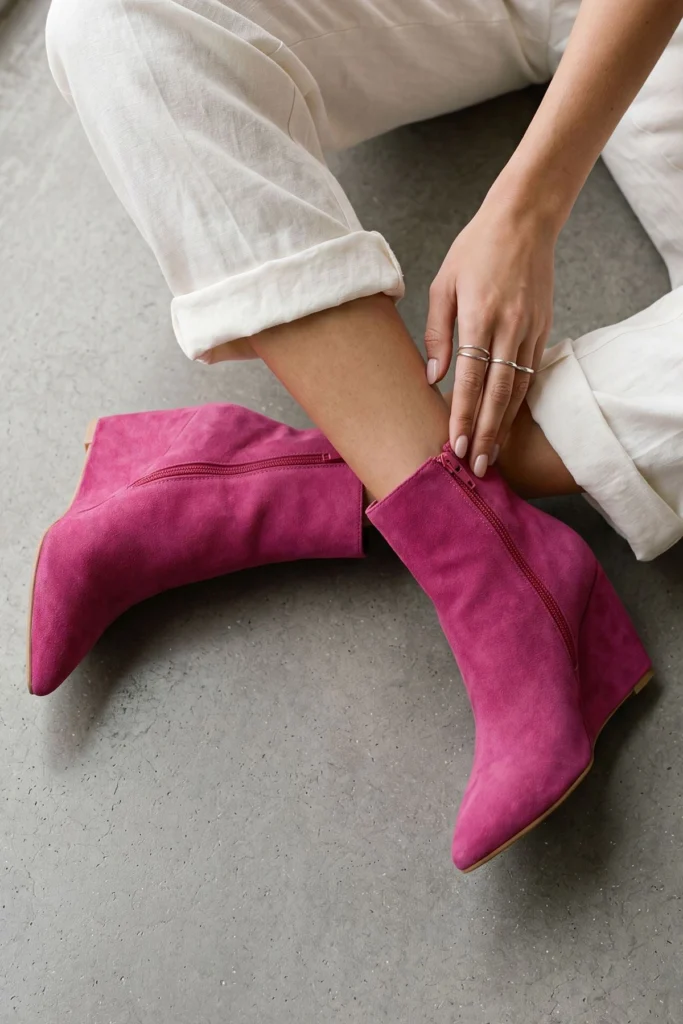 Womens Suede Zip Wedge Ankle Boots