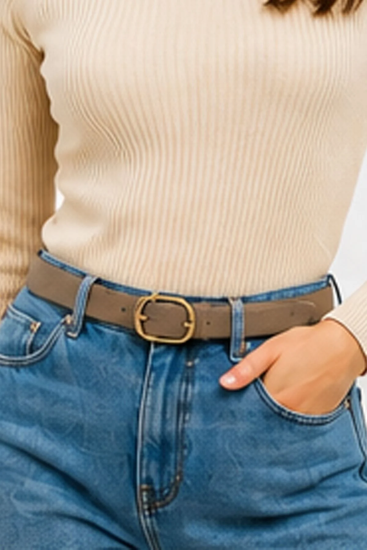 Womens Thin Belt with Gold Oval Buckle