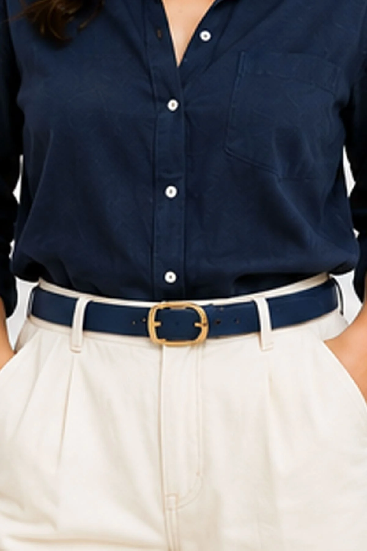 Womens Thin Belt with Gold Oval Buckle