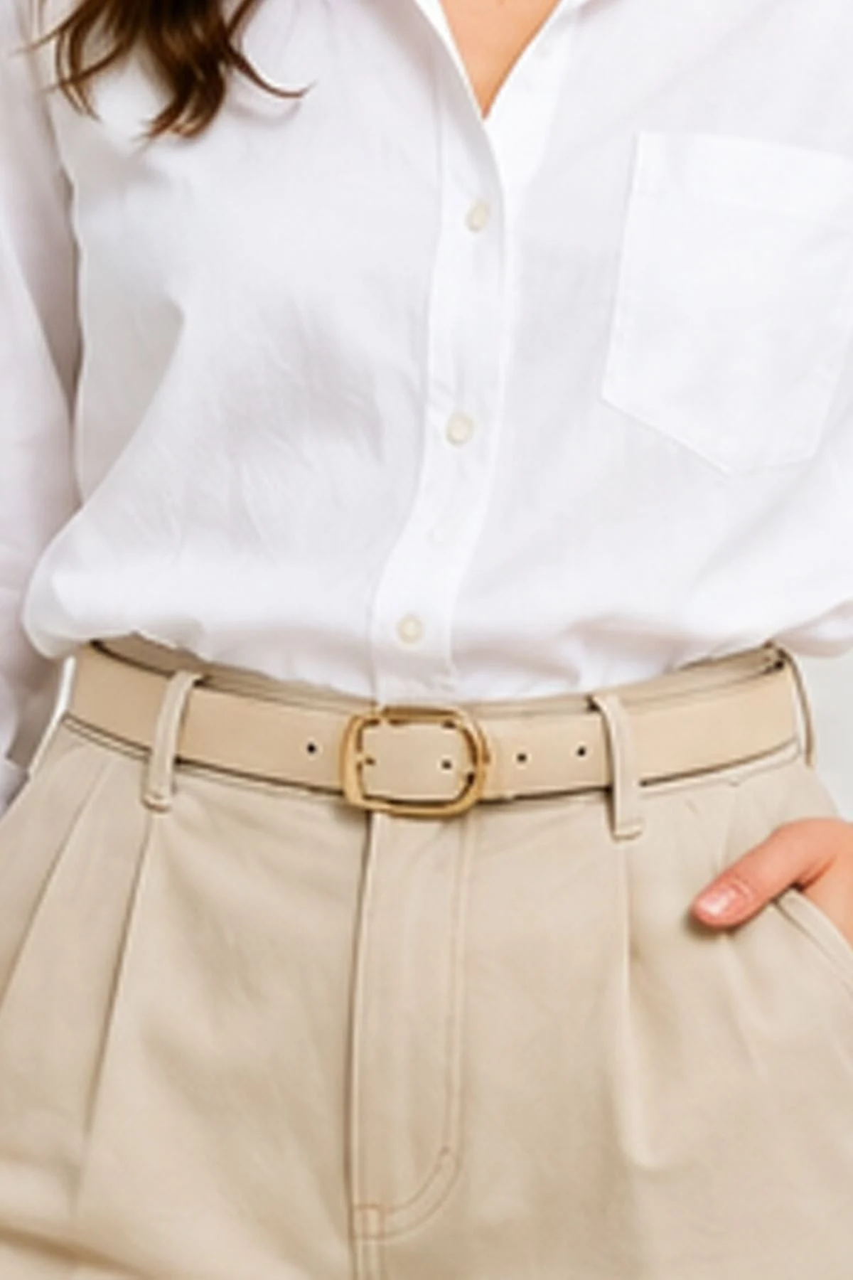 Womens Thin Belt with Gold Oval Buckle