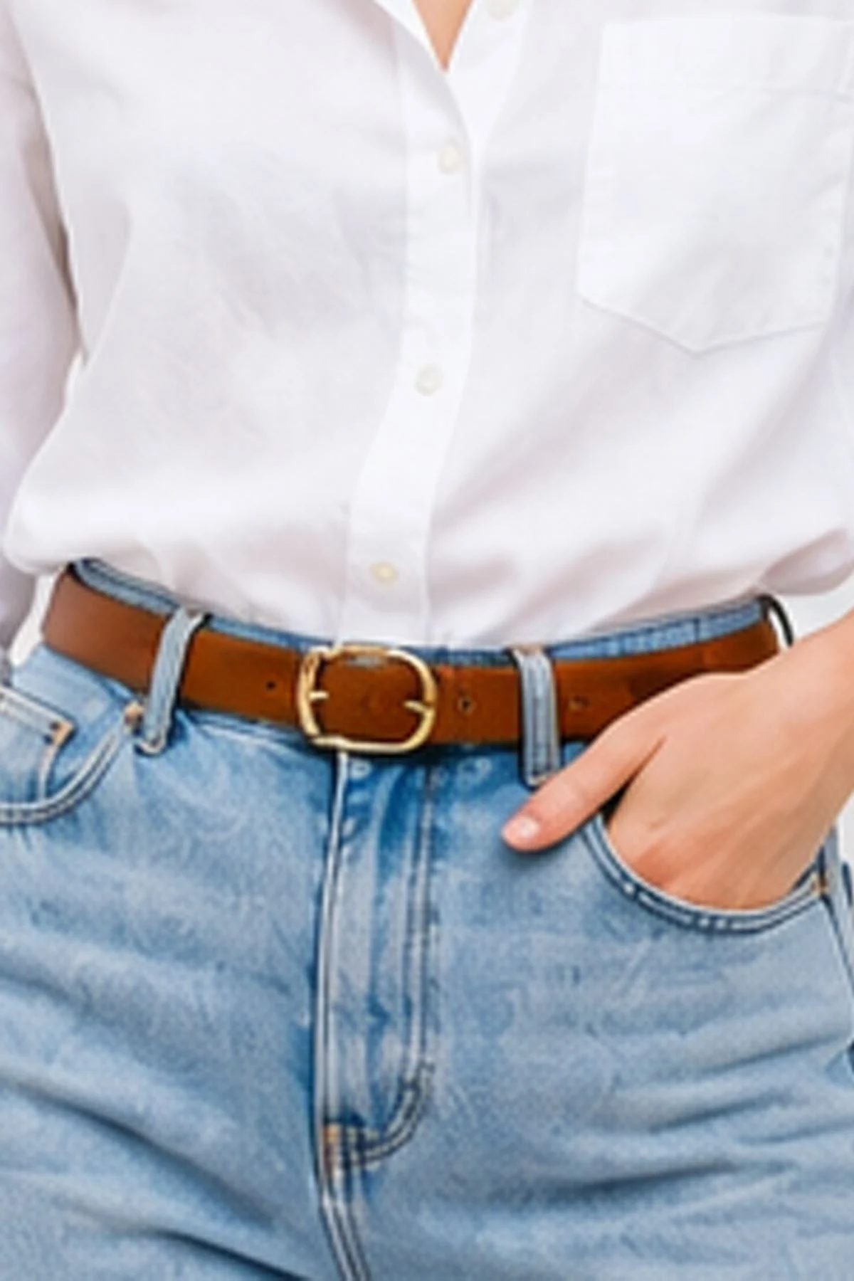 Womens Thin Belt with Gold Oval Buckle